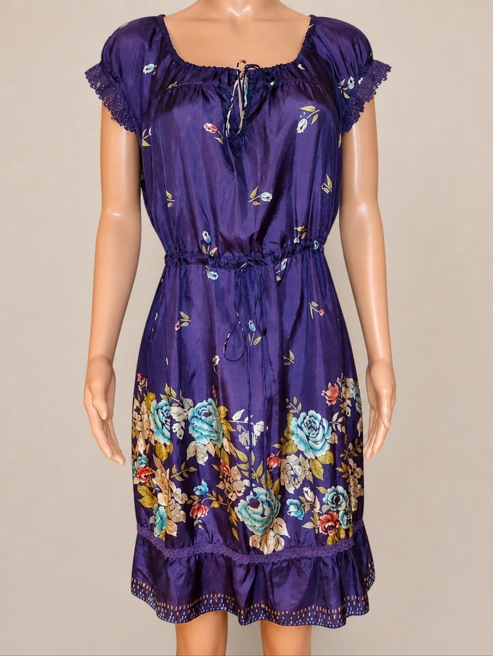 NWT Johnny Was Navy Floral Silk Dress 1X